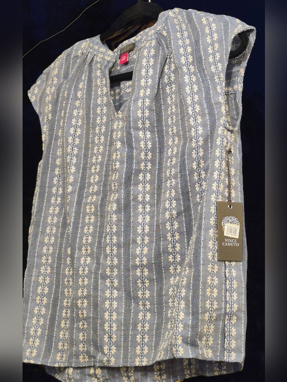 VINCE CAMUTO 🌊 Cap Sleeve Cotton Top Sz PXS 🌊 "NORDSTROM ANNIV. -- WAVE COAST"